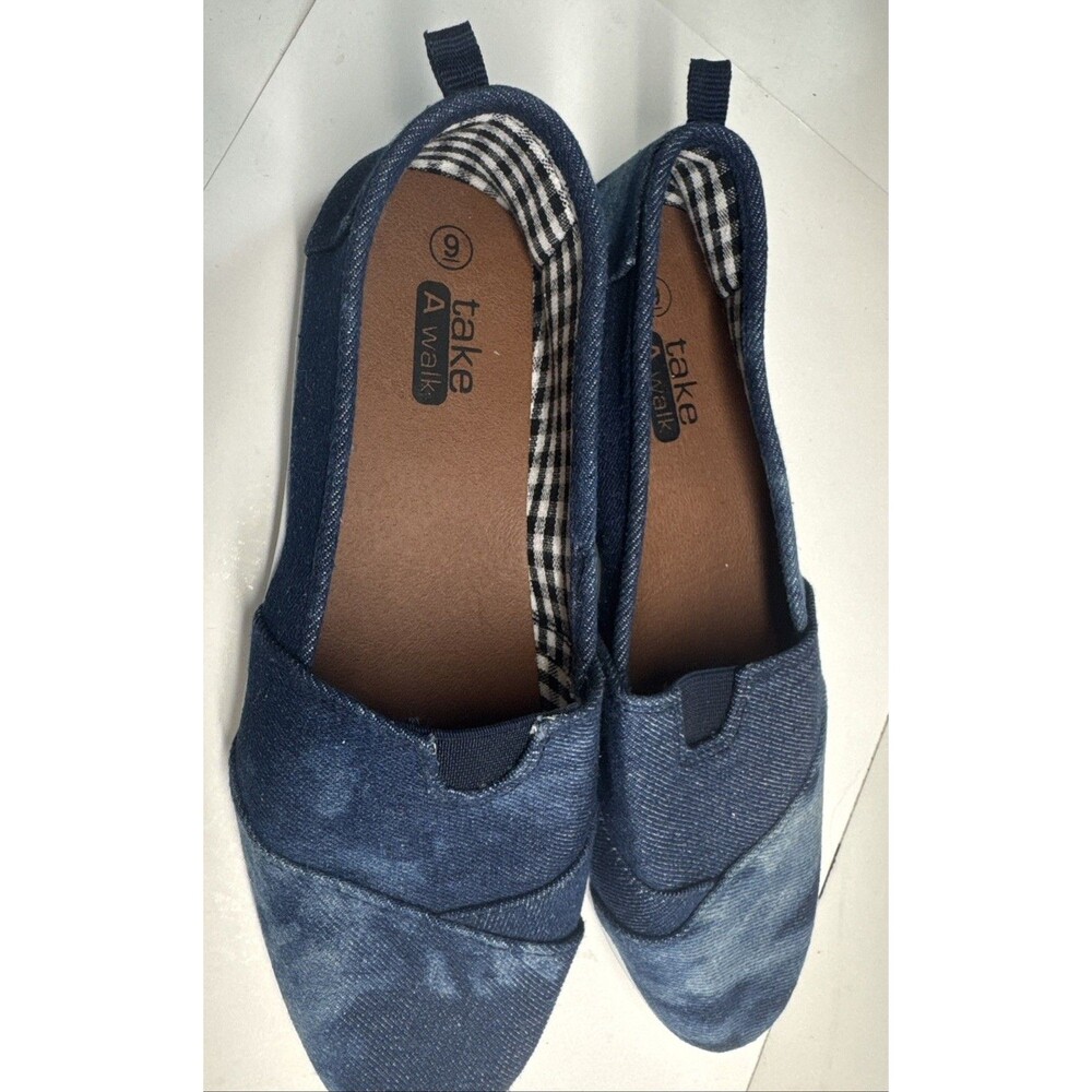 Take A Walk Denim Slip On Fashion Sneakers Washed Blue Flats Women's Size 9 - Picture 3 of 4